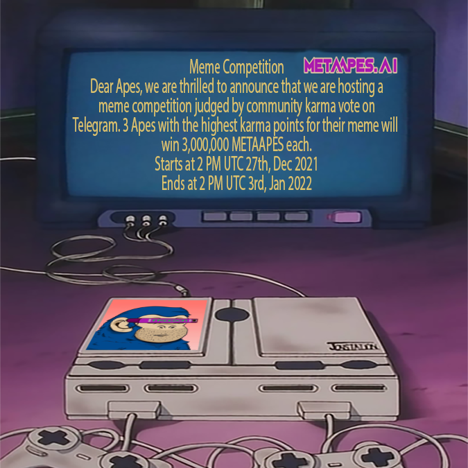 TheMetaApes's tweet photo. 🎉🥳The meme competition is on. Join now and get those METAAPES!
#Bitcoin #Memes #trading #cryptocurrency #metaapes https://t.co/upeM48gSBj