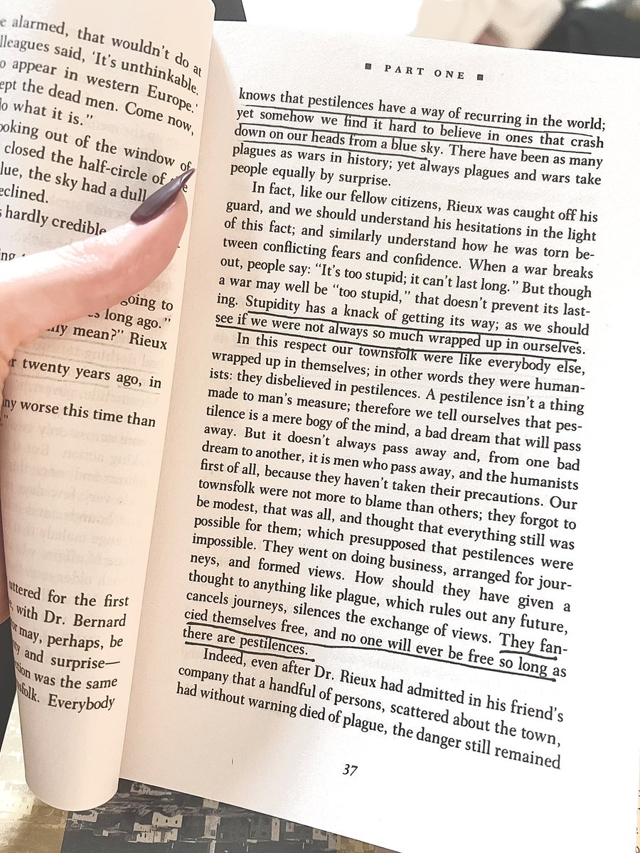 humanbrennapede's tweet photo. finished reading the plague today just in time for biden and the cdc to announce their new guidance, “y’all be easy” 

anyways here’s one of my fav parts https://t.co/nA4UzPC37a