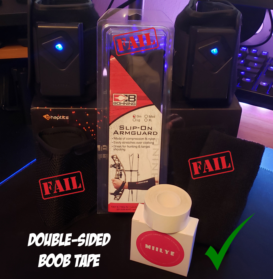 Tricks_OrTreats's tweet photo. Try something else to stop Tactosy coming loose on your arms @bHaptics 
NOPE❌ Extra Liner
NOPE❌ Nylon Arm Sleeve
NOPE❌6 inch Wrist Sweatbands
 YUP  ♀️  Dress Tape https://t.co/APA01CjRI9