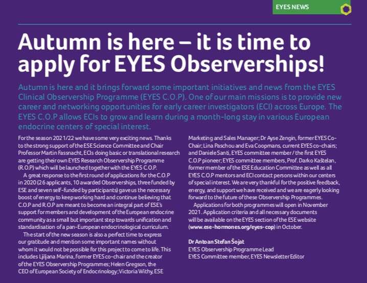 EYEScientists's tweet photo. EYES Newsletter #Decemberrewind is back with a reminder to apply for our exciting EYES Clinical and Research Observership Programmes β¨β¨β¨
11 centres for Clinical (C.O.P)π₯
6 centres for Research (R.O.P)π¬
6 grants (1000β¬ each) πΆπΆπΆ
Apply now π¨π¨π¨
https://t.co/04etE4Cqp3 https://t.co/w5CqtRCCjy