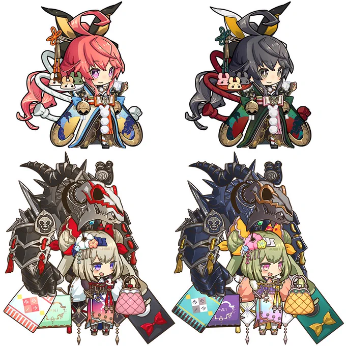 まもなく登場の和服カンパネルラさんと和服アストレアさんのアナザーカラーも紹介するよー♪カンパネルラさんはシックにお姉さんっぽいカラーリング!ミウもちも味変したね!アストレアさんはグリーンカラーにイメージチェンジ!楽しみだねー♡ #ラスピリ 