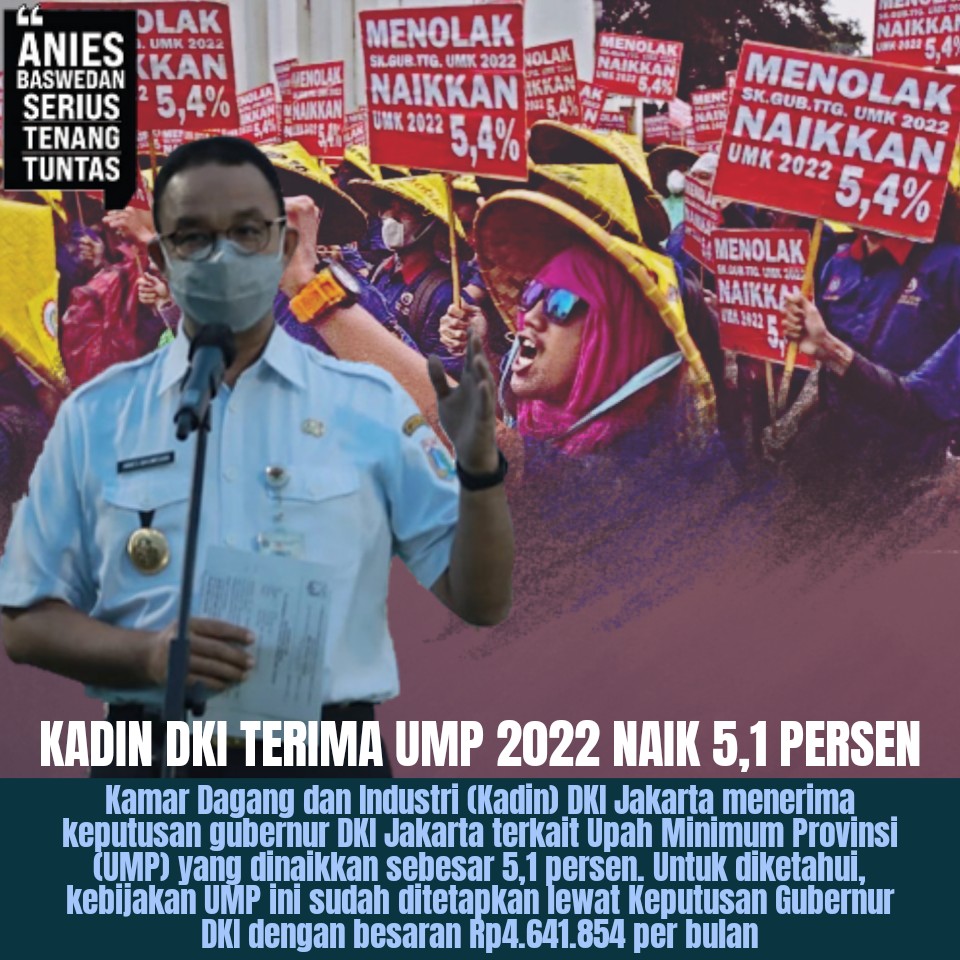 patriot016610's tweet photo. Kadin @DKIJakarta Terima UMP 2022 Naik 5,1 Persen.
Alhamdulillah Gubernur @aniesbaswedan memberikan keputusan adil, adil untuk buruh adil juga untuk pengusaha.
Keputusan beliau juga meninjau surplus inflasi serta pertumbuhan.

Satu satunya Gubernur yg mampu mengambil sikap adil https://t.co/MEOT4iePhj