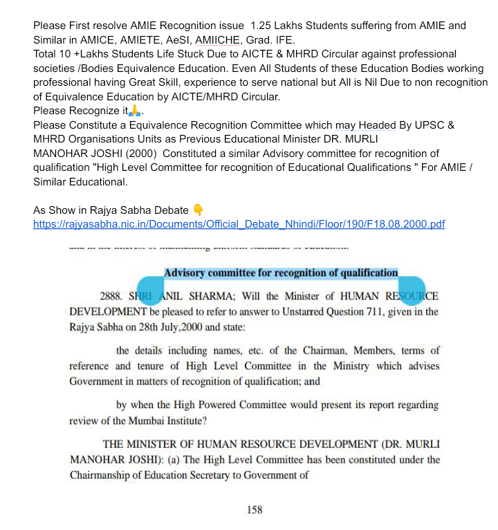 AjayKum20161649's tweet photo. @dpradhanbjp Constitute a committee for recognition of qualification "High Level Committee for recognition of Educational Qualifications " For AMIE / Similar Educational

As Show in Rajya Sabha Debate 👇
https://t.co/DwqB0lzjPg https://t.co/nAi1vTSSms