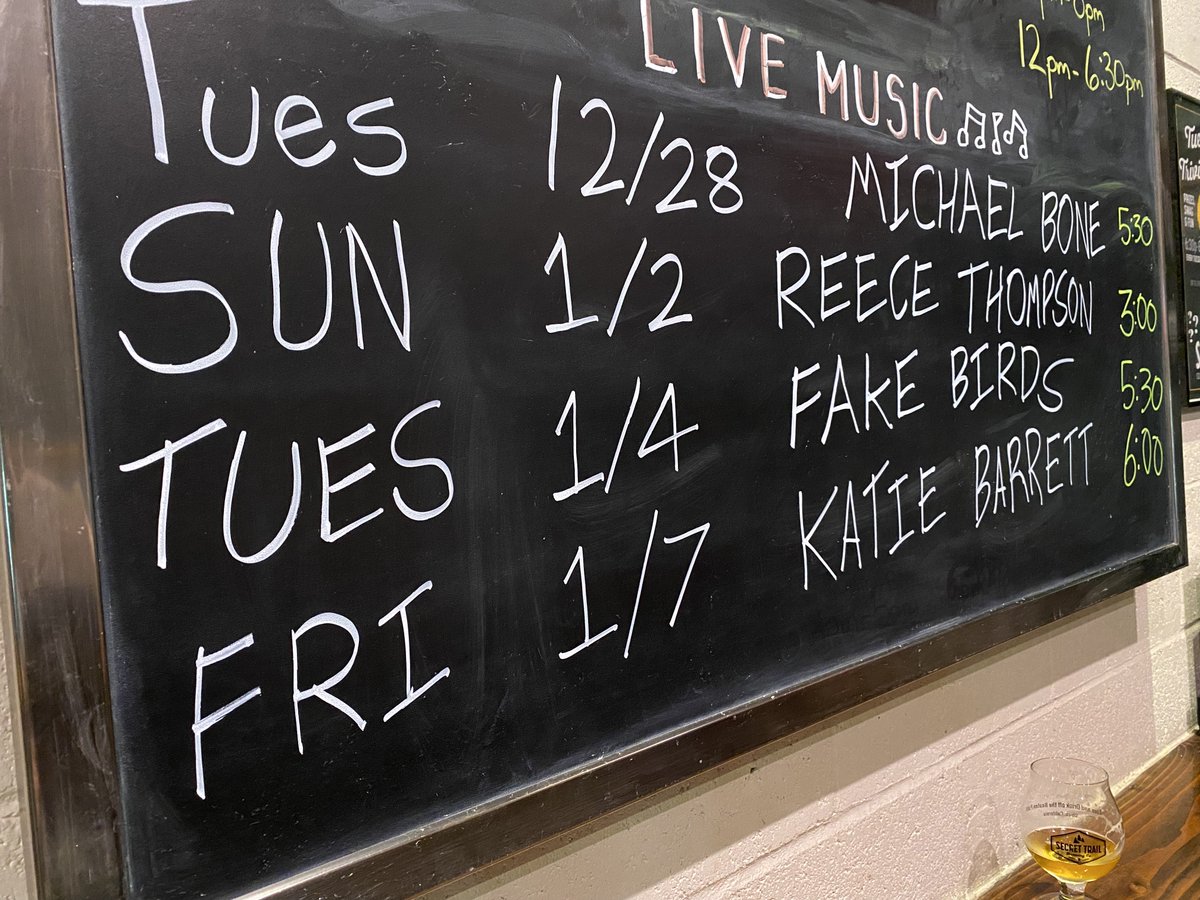 secrettrailbrew's tweet photo. 🎵 🎶 🎵 🎶 🎵 🎶 
https://t.co/rf4t6eAA2z
🍻 🍻 🍻 🍻 🍻 🍻 
12/28 Michael Bone
1/2 Reece Thompson
1/4 Fake Birds 
1/7 Katie Barrett
#chicoca #chicocalifornia #livemusic #chicolivemusic #chicomusicscene https://t.co/YUXkuCBX90