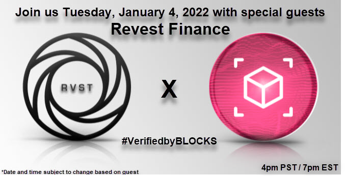 BLOCKS_DAO's tweet photo. We are pleased to announce our first guest of 2022 for Blocks hosted Twitter Spaces will be our amazing partners @RevestFinance! Revest aims to incorporate BLOCKSβ data storage capabilities into their planned investment suite of tools. Join us January 4, for more information! https://t.co/N3LCWgGp8x