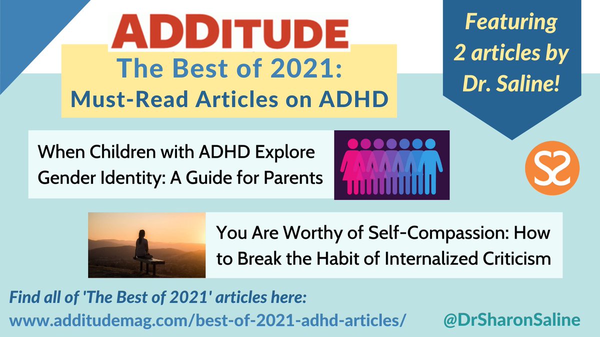 DrSharonSaline's tweet photo. Thank you for this honor, @ADDitudeMag! I am pleased to share that 2 of my articles have been chosen as ADDitude's "Best of 2021: Must-Read Articles on #ADHD!" 🌟 Find all of the informative & insightful #ADHDarticles here >> https://t.co/g819dxk1Q5
#Bestof2021 #ADHDAwareness https://t.co/uiswJRQQmj