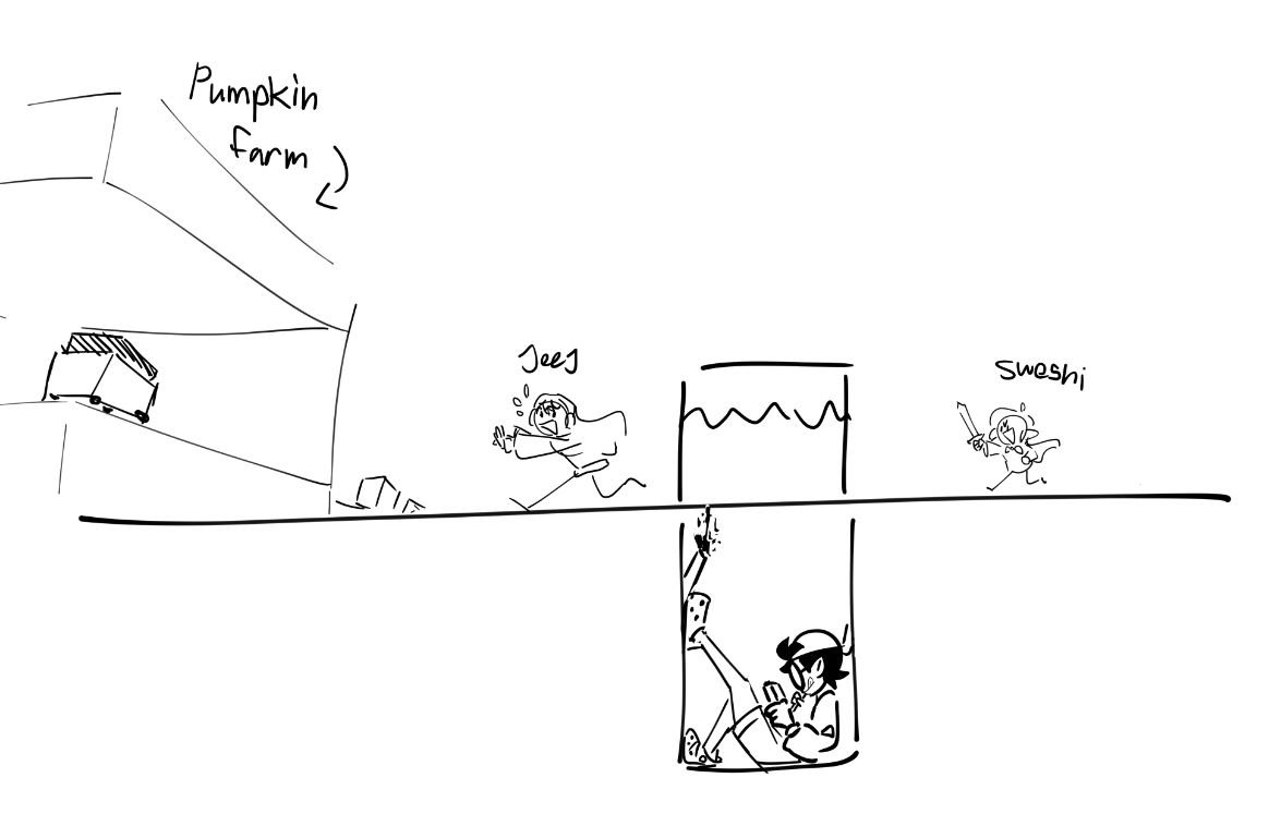 working while afk-ing for my pumpkin farm featuring @Jeejdraws_  and @_sweshi 