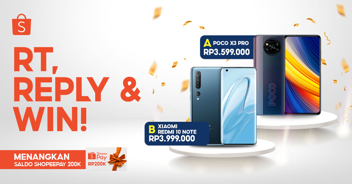ShopeeID's tweet photo. 🎉 YEAR END GIVEAWAY DAY 2 🎉

Di hari ke-2 YEAR END GIVEAWAY WEEK, mimin mau giveaway ShopeePay senilai 200rb! Caranya:

1. FOLLOW @ShopeeID 
2. RT &amp; LIKE tweet ini
3. REPLY "A/B #ShopeeYearEndGiveaway" YANG BANYAAAAK!

Pemenang dipilih acak &amp; diumumkan 4 Jan '22. https://t.co/cbsT89aUWe