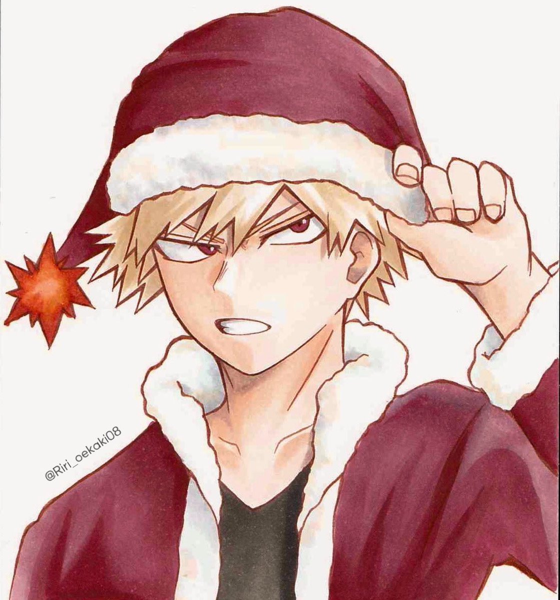 bakugou katsuki 1boy male focus hat solo blonde hair spiked hair santa hat  illustration images