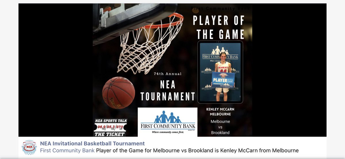 KatzAthletics's tweet photo. Congratulations Kenley! Player of game vs Brookland. #FirstCommunityBank #neatourney2021 https://t.co/YMeuY4TjKz