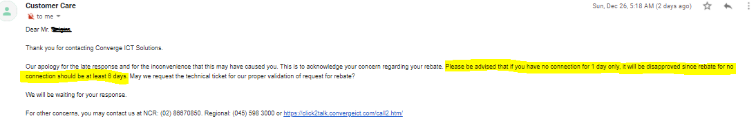 MarkStickFlip's tweet photo. @Converge_CSU @ExperienceCNVRG 
proper explanation please. this is bullshit. We had 4 days of network outage. kayo ba ang sasagot kapag nawalan kami ng trabaho dahil sa network outage? https://t.co/N0fLJd6bCG