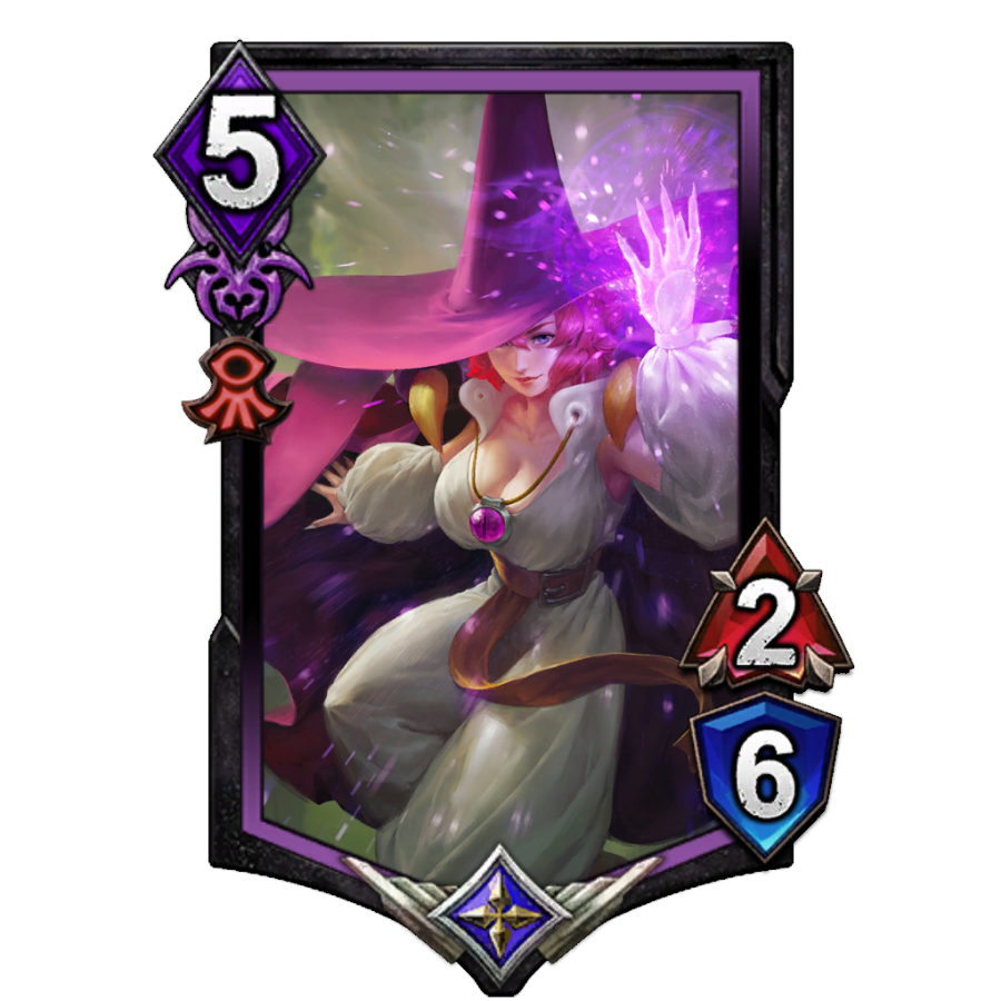 Sorcerologist Tessa

<Veil>
When played: Copy 1 other random friendly purple unit with MP cost 5 or less, place onto field, change ATK to 1, give "Death: Remove unit from game" &amp; "After 13 seconds: Destroy unit"
<Coordination>:2
Give <Flight> to friendly units with <Coordination>