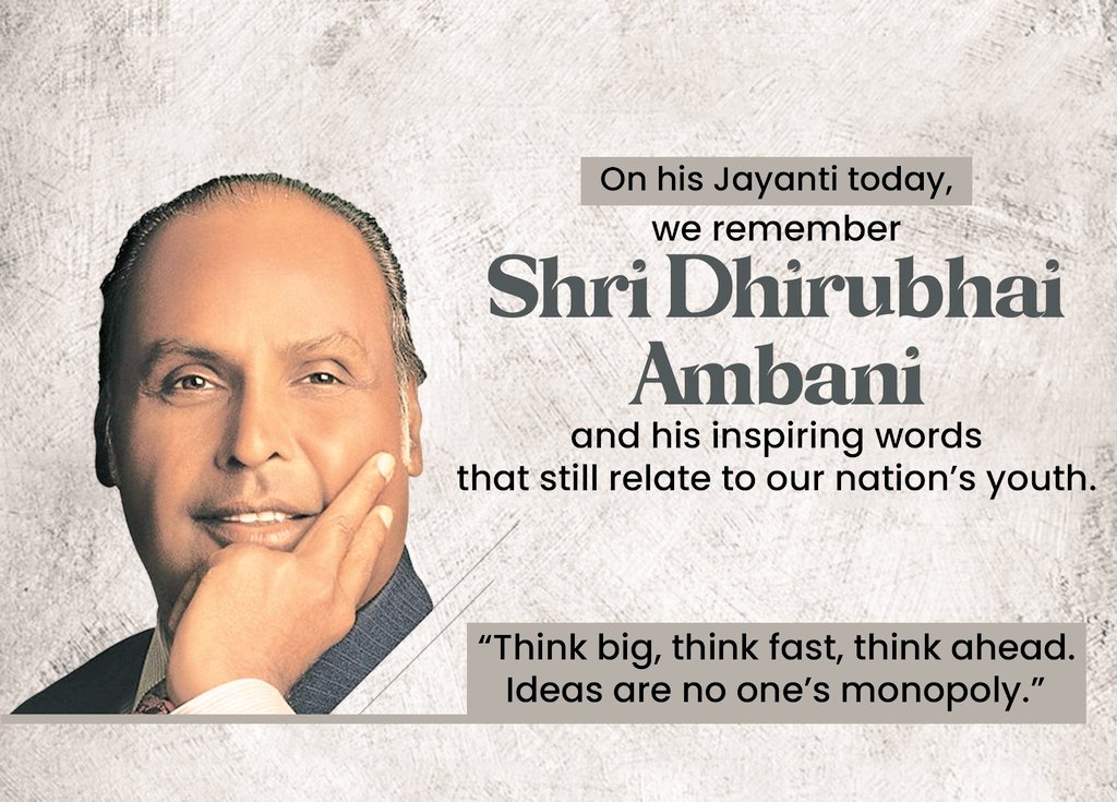 JayRavalSays's tweet photo. He achieved success by battling with difficulties,which is a source of inspiration for all.
My humble tribute to the founder of #RelianceGroup &amp; #PadmaVibhushan awardee #DhirubhaiAmbani ji on his jayanti🙏🏻
He made a significant contribution to the industrial development of India. https://t.co/k8s0rbV8T6