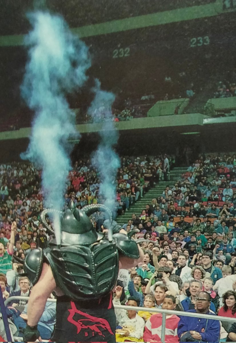 Big Van Vader makes his way to the ring with his bad-ass smoking helmet,back in 1991
