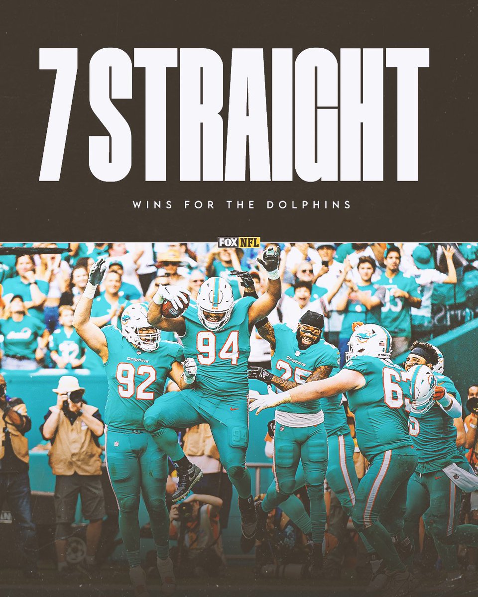 NFLonFOX's tweet photo. 7️⃣ wins in a row for the first time since 1985 for the @MiamiDolphins https://t.co/sIn5ooqYRO