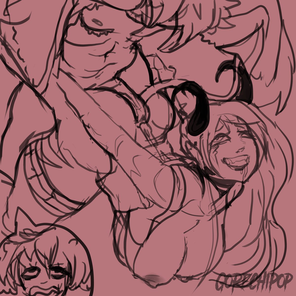 GorechiP's tweet photo. Regalito navideño para @SoulkingVT 
Su sucubo chichona x mi querubin #transboy grosero
le dije que los dibujaría <3 espero tenerlo pronto colorearlo <3 TE QUIERO MUCHO NEEE #sketch #nsfw #bigboobs #nsfwgirl #nsfwanime #succubus https://t.co/9NKvfLvD7l