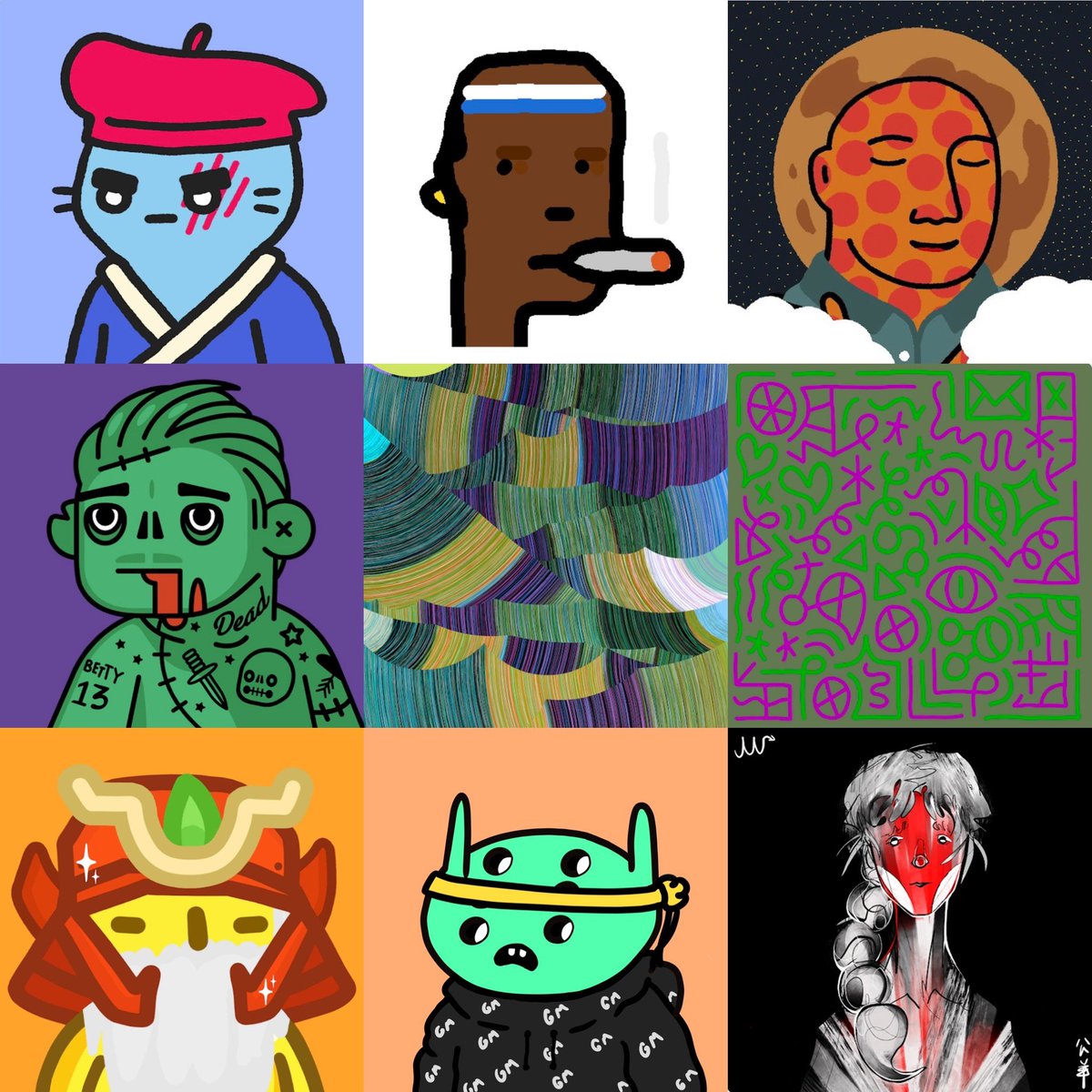 GoOfficeNinja's tweet image. Ok, this was really hard but, I think my best/fav #NFTs (still holding) of 2021 will go to:
@coolcatsnft 
@creatureNFT 
@Deadfellaznft 
@waveblocks 
@Ghxsts 
@VinnieHager 
@LowEffortPunks 
@LittlelemonsNFT 
@alienfrens 

Let’s see yours w/ the hashtag #Top9NFTs yo!! #NFTCommunity