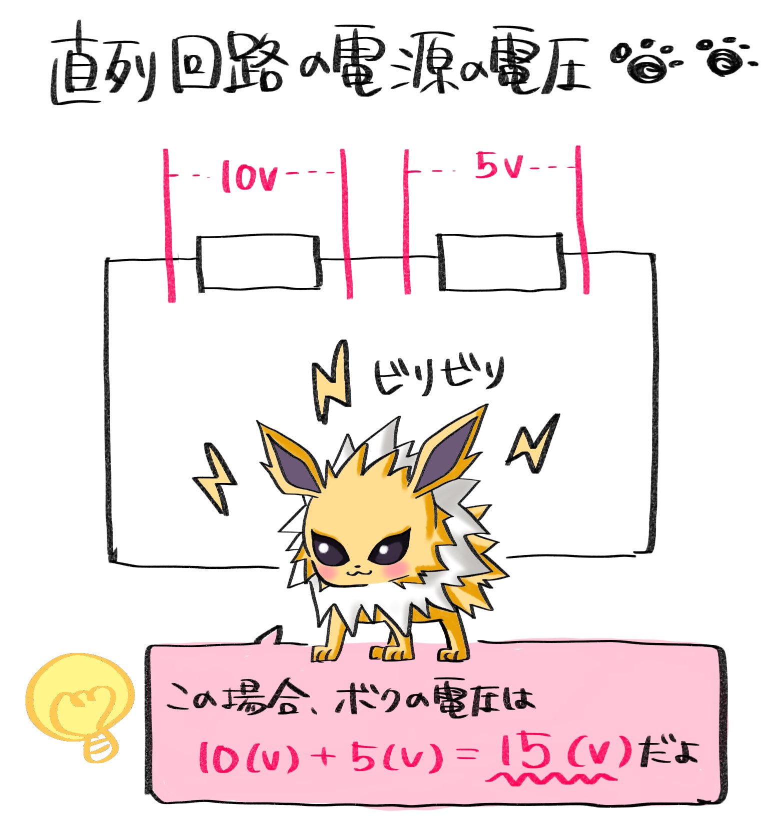 Every桧原 直列回路の電源の電圧は 足し算 で求めよう 中学理科 サンダース ポケモン イラスト T Co Ywecowvvqc Twitter