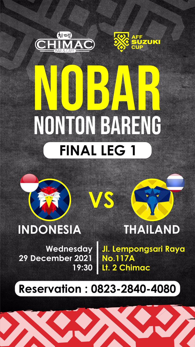 BunsikJuseyo's tweet photo. Yuk nobar Final AFF INDONESIA 🇮🇩 vs 🇹🇭 THAILAND di CHIMAC 치맥 Jogja https://t.co/KeYB70aWon