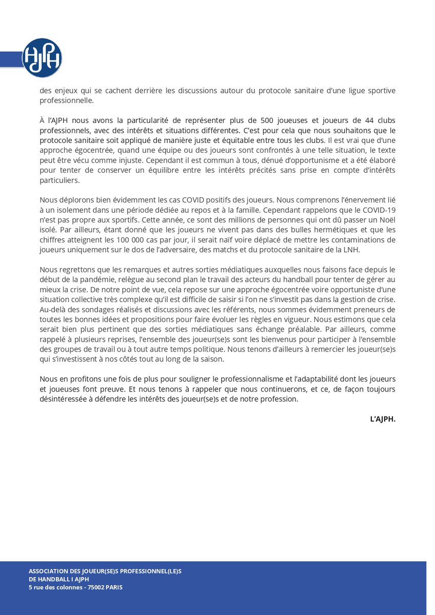 AJPH (@ajphandball) on Twitter photo Cher <a href="/CyrilDumoulin/">Cyril Dumoulin</a>,
Comme notre réponse ne rentrait pas dans un tweet, voici un communiqué qui explique notre position et notre travail de ces 20 derniers mois vis à vis d’une situation beaucoup moins binaire que certains pourraient le penser⬇️ Cher <a href="/CyrilDumoulin/">Cyril Dumoulin</a>,
Comme notre réponse ne rentrait pas dans un tweet, voici un communiqué qui explique notre position et notre travail de ces 20 derniers mois vis à vis d’une situation beaucoup moins binaire que certains pourraient le penser⬇️