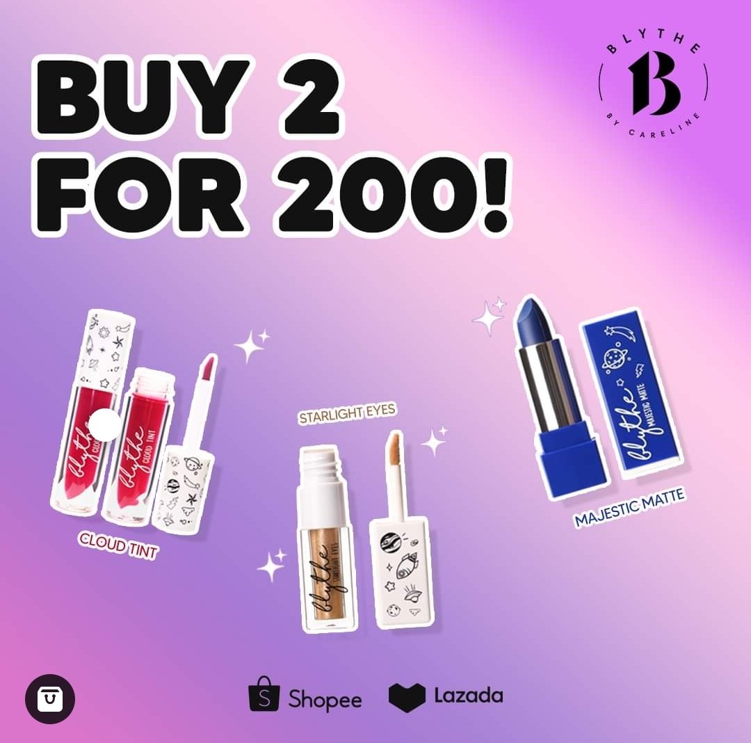 blythecosmetics's tweet photo. BUY 2 for P200 from December 15 to 31 only‼️ 💜💜

ADD TO CART NOW❗
🛒 https://t.co/4UfXwZx3Ty
🛒 https://t.co/Mhbo1xRTeH https://t.co/8lblw9AIzd
