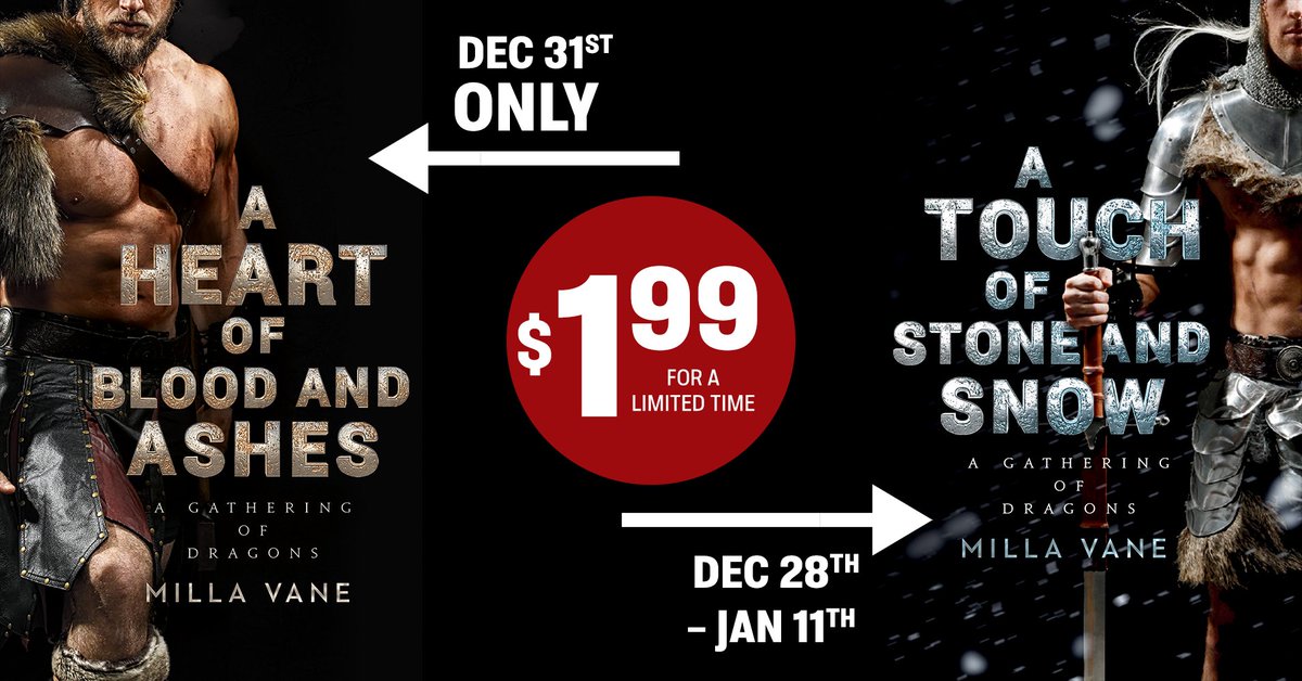 A Touch of Stone &amp; Snow is $1.99 for a limited time (and if you're thinking of also getting Book #1, hold off just a few days, because December 31st is your day to shine!) 

Links for Stone &amp; Snow: millavane.com/book/stone-and…