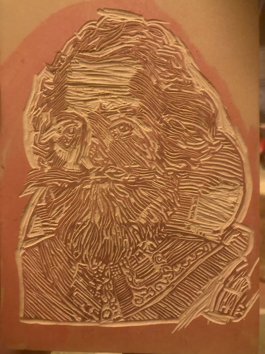 So I had an idea for a historically-themed holiday card that deeply amused me. Found a copy of a 400 year old portrait and got to work on a linoblock ...
#LinoblockPrinting #BlockPrint #PrintmakingProcess @speedball_art @Blick_Art @flexcut_tools