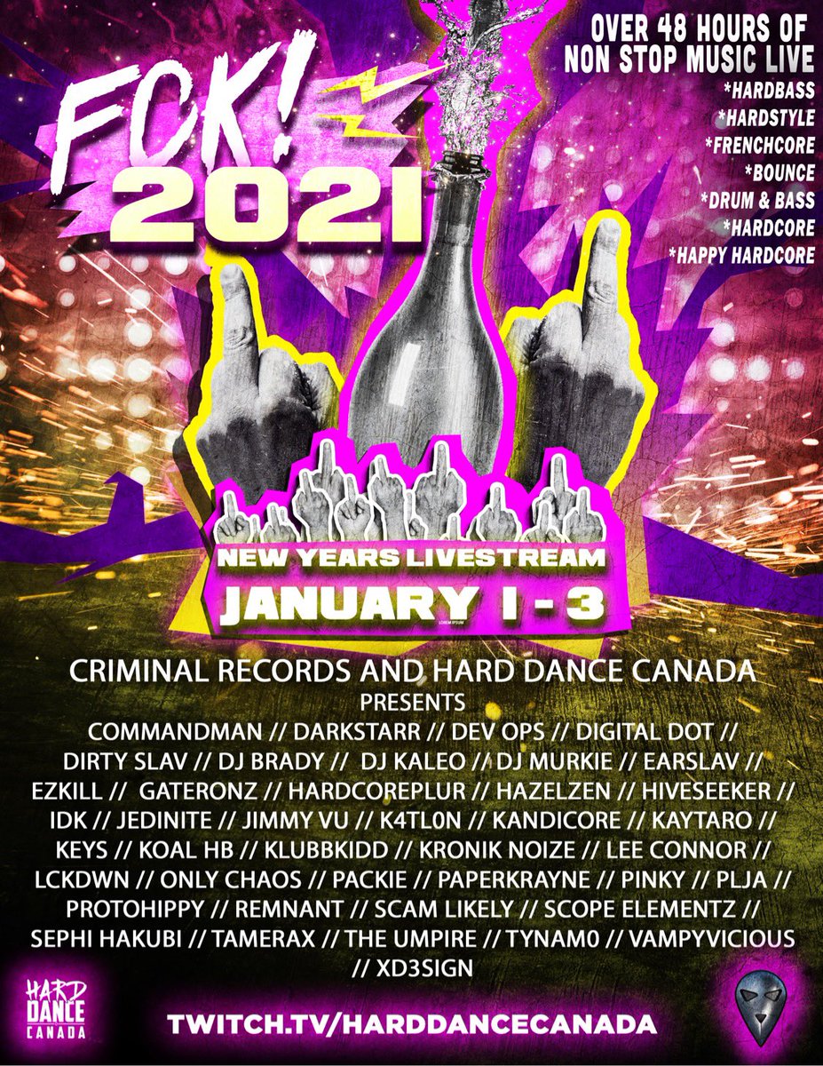 The full lineup is here! 
48+ Hours!

#hardstyle
#hardcore
#hardbass
#happyhardcore 
#frenchcore
#bounce 
#dnb 

Via twitch.tv/harddancecanada