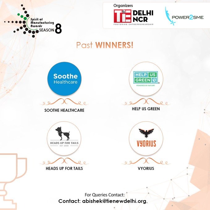 TiEDelhi's tweet photo. If you are a “Make In India” #success story who has driven forward with ideas and #innovations in the #manufacturing space, then we are looking for YOU!
Apply for the 8th Annual Spirit of Manufacturing Awards now!
https://t.co/ZQcyJFFLaU https://t.co/52p4fOYfV7
