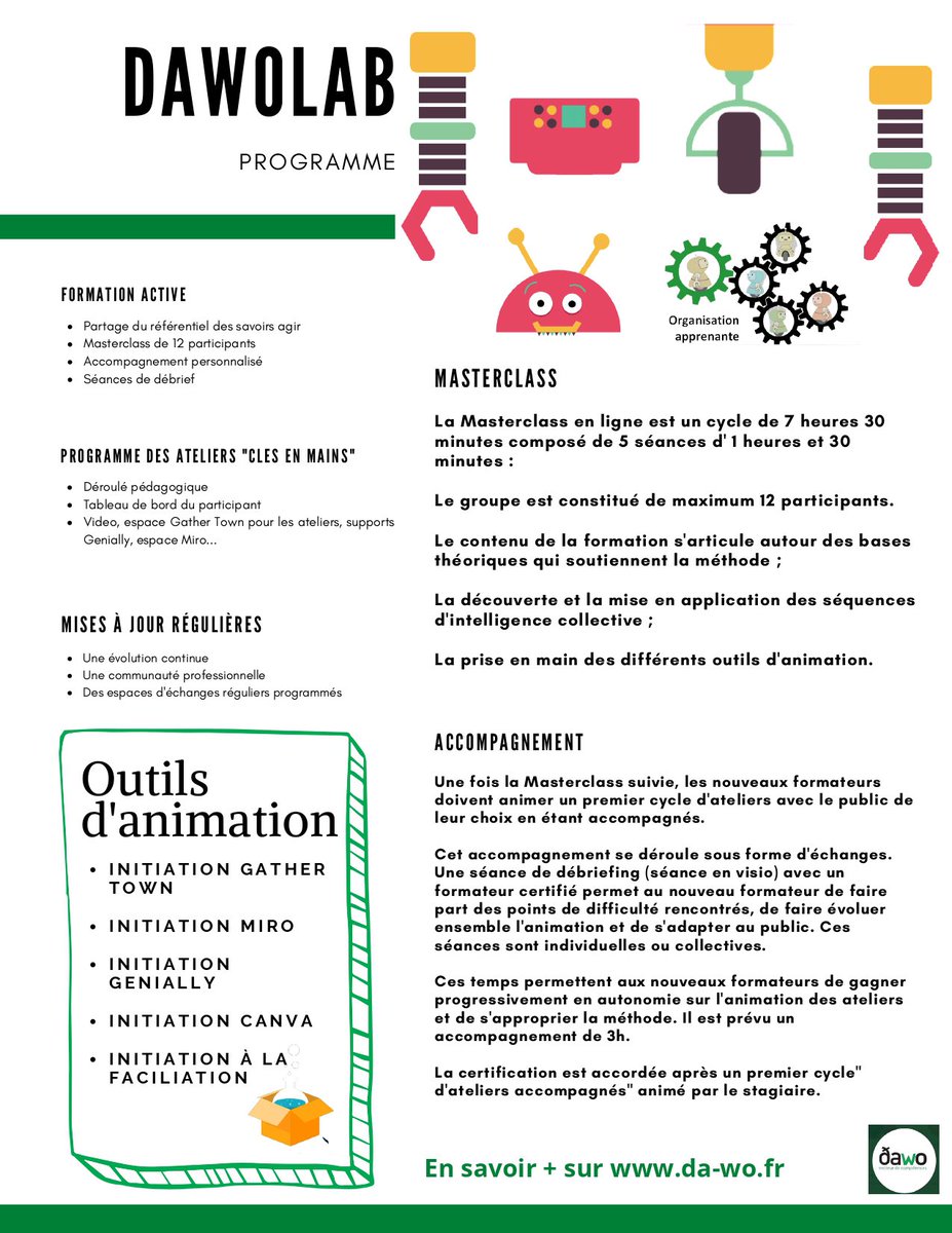 Pas encore inscrit ? 🤔 
N’hésitez plus ! 🚀

La 1ère phase d’ #experimentation débute en janvier 2022

infos et candidatures à la formation DawoLab, 1ère session expérimentale et gratuite 👉🏼 da-wo.fr

#referentiel #intelligencecollective  #formation  #softskills