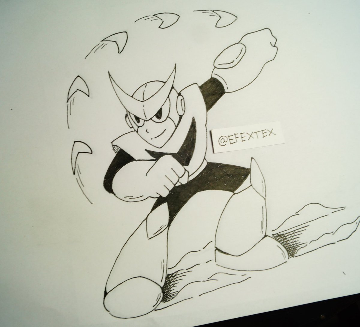 EFEXTEX's tweet image. Old ink art of some robot masters #megaman 
#quickman #gutsman #pharaohman #iceman