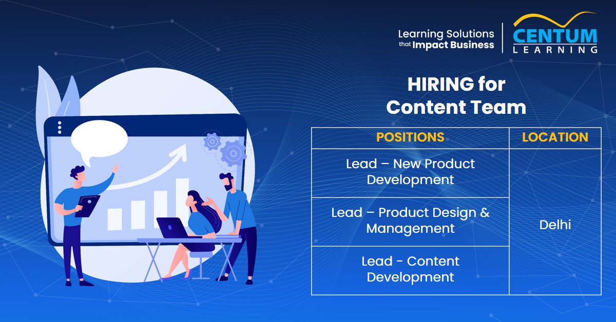 CentumLearning's tweet photo. Centum Learning's content team is hiring for multiple positions, to apply or to know more please visit: https://t.co/fPHUtY6aK2
#contentjobs #contentwriter #trainingcontent #hiringtraining #learningcontent #trainingjobs #educationsales https://t.co/CKR0GuPhJJ