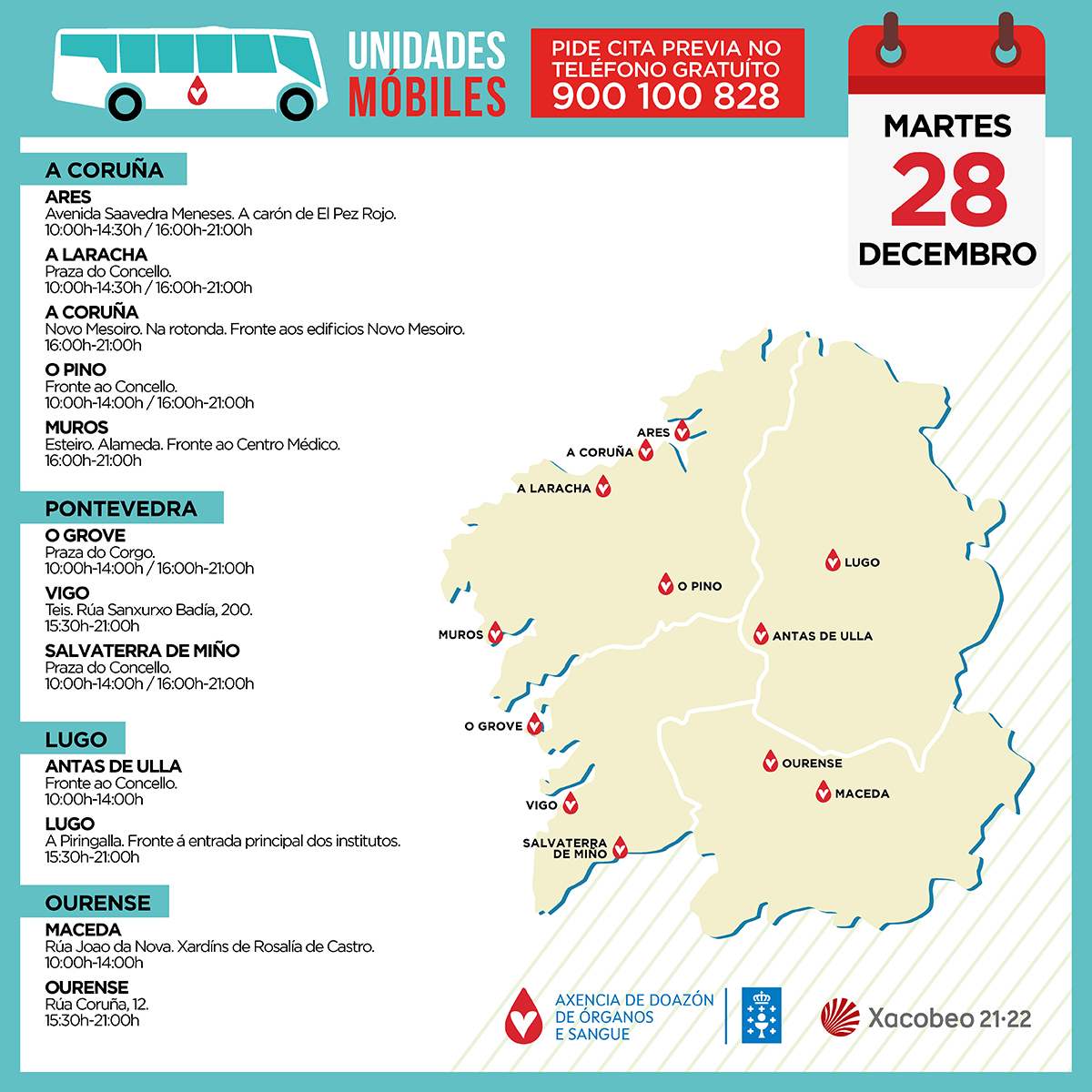 🩸 Ti podes salvar ata 3 vidas! E non, non é unha inocentada. Doa sangue e salva vidas.
-
🩸 ¡Tú puedes salvar hasta 3 vidas! Y no, no es una inocentada. Dona sangre y salva vidas.

📞 Cita previa 900 100 828
#súmateaonosoequipo