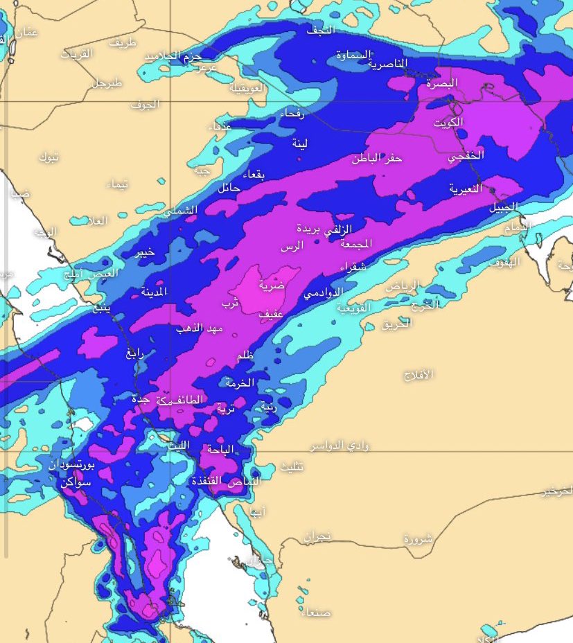 توقعات الامطار خلال الـ24 ساعة القادمة ⛈
.
موضحة بأسماء المدن 
.
يوم شتوي مميز باذن الله