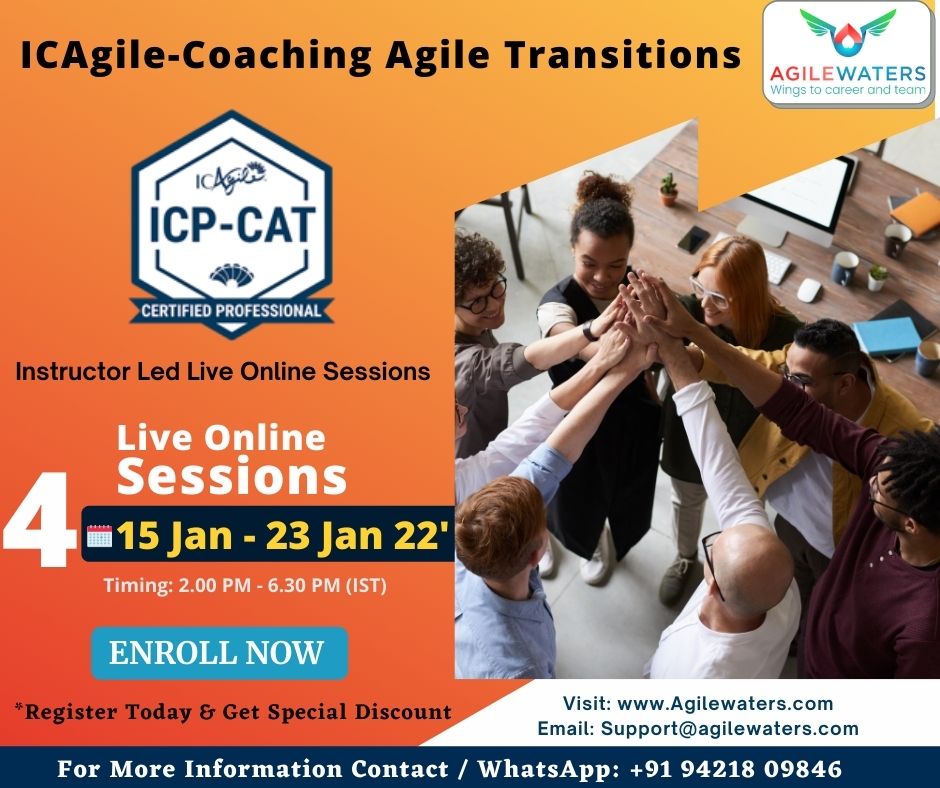 AgilewatersCo's tweet photo. Hurry Up, Book Your Seat Now!!

Join Us For ICAgile-Coaching Agile Transitions (ICP-CAT) Certification Online Training.
For Registration: https://t.co/VYh3b36MnU
Or Contact/WhatsApp: +91 9421809846 
Or Visit: https://t.co/ylydrfhSeK

#agile #agilecoaching #agileprojectmanagement https://t.co/hX6wtmaDuW