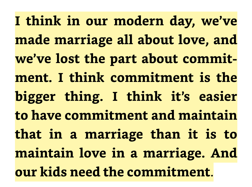 Commitment triumphs "love". 

A FAMILY UNIT is Sustained first by UNDYING COMMITMENT. 

Then love.