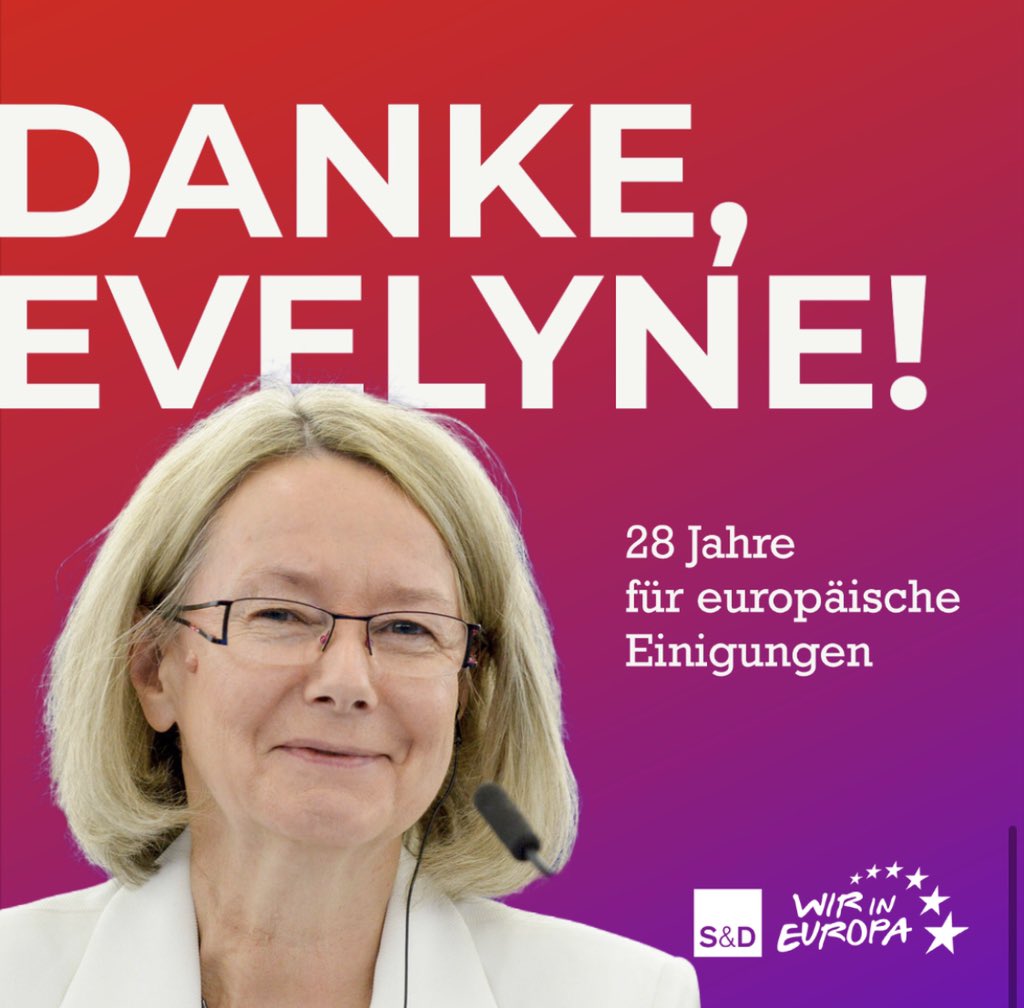 Liebe Evelyne Gebhardt,
im Februar möchtest Du dein Mandat im EU-Parlament abgeben und in den verdienten parlamentarischen Ruhestand gehen – nach 28 Jahren für die gemeinsame europäische Sache. Wir danken Dir, unserer Kollegin und Freundin, herzlich für Deinen Einsatz! 1/4👇