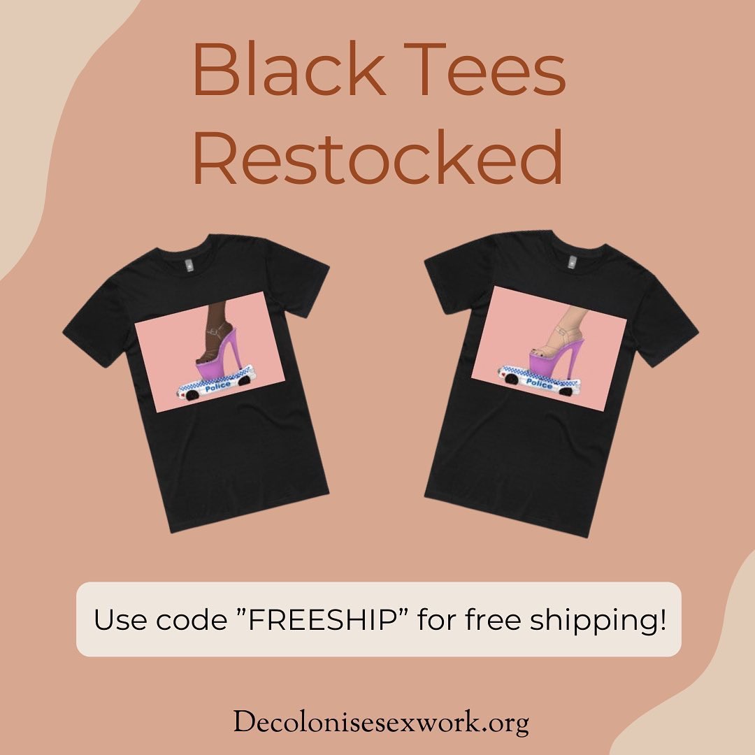 Black Stomping Pigs tees restocked! 

Use code “FREESHIP” for free shipping! 

We hope everyone had an amazing Christmas!
Decolonisesexwork.org