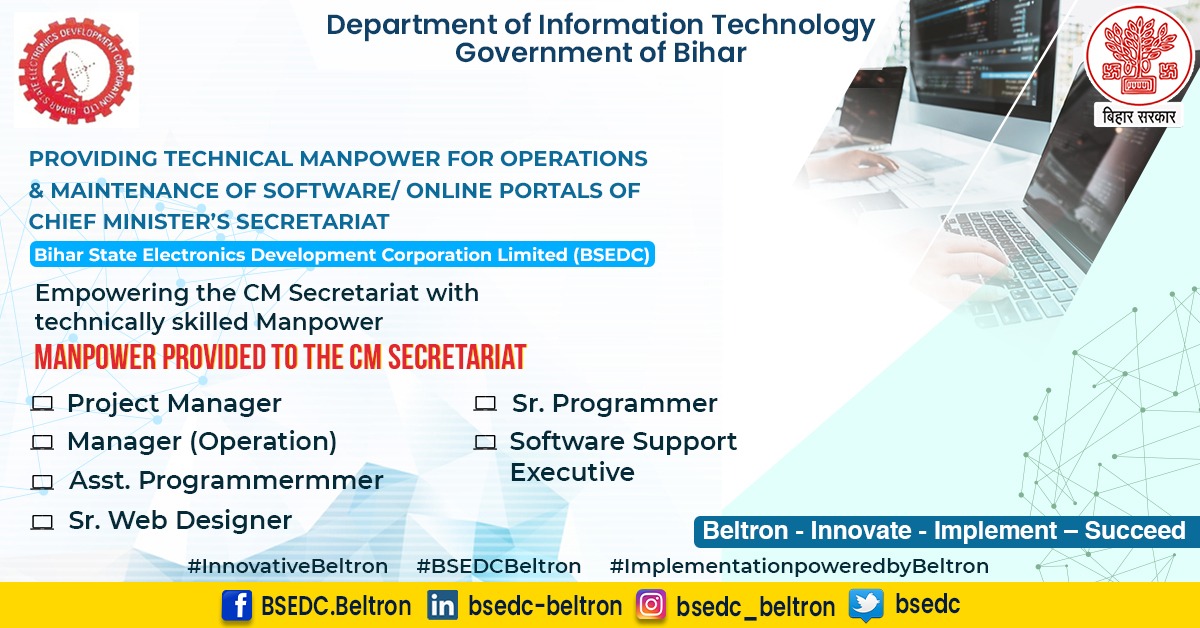 bsedc's tweet photo. The CM Secretariat, GoB has developed various web portals from time to time as per need. The BSEDC LTD. (BELTRON) has provided #technicalmanpower of different levels for day-to-day maintenance, enhancement & development of advanced versions of portals.
#InnovativeBeltron https://t.co/XDtnrlHpGr