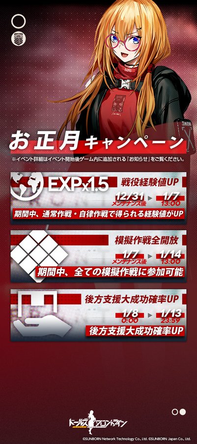 ドルフロ 年末年始にログインキャンペーン お正月キャンペーン開催 ハシモッコリ ゲームブログ