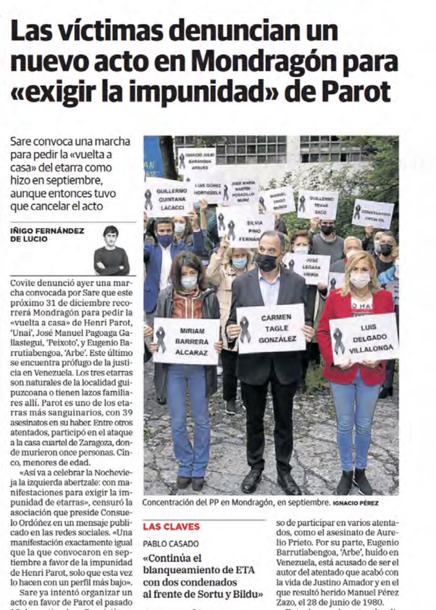 carlositurgaiz's tweet photo. La fiscalía debe actuar de inmediato para que la manifestación convocada por proetarras en Mondragón el próximo día 31, no se celebre de ninguna manera. Es un nuevo pulso de la izquierda abertzale para enaltecer criminales como Parot y utilizar las calles para apología terrorista https://t.co/EzTUysPR56