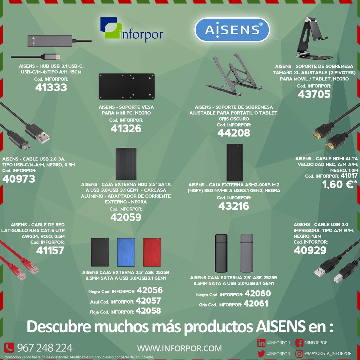 Inforpor's tweet photo. Promociones @AISENSEU disponibles en #inforpor para #reseller del #canalit
#soportes #cajasexternas #cablesusb
Consulta con tu equipo comercial https://t.co/clsfG3IyYI