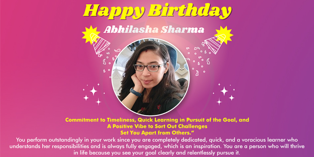 Opal_Infotech's tweet photo. “Commitment to Timeliness, Quick Learning in Pursuit of the Goal, and a Positive Vibe to Sort Out Challenges Set You Apart from the Competition.”

Opal Infotech Wishes a Very Happy Birthday to Abhilasha Sharma

#OpalInfotech #BirthdayWishes #Wishes #Birthday #LifeAtOpal https://t.co/IK0y5Vou7w
