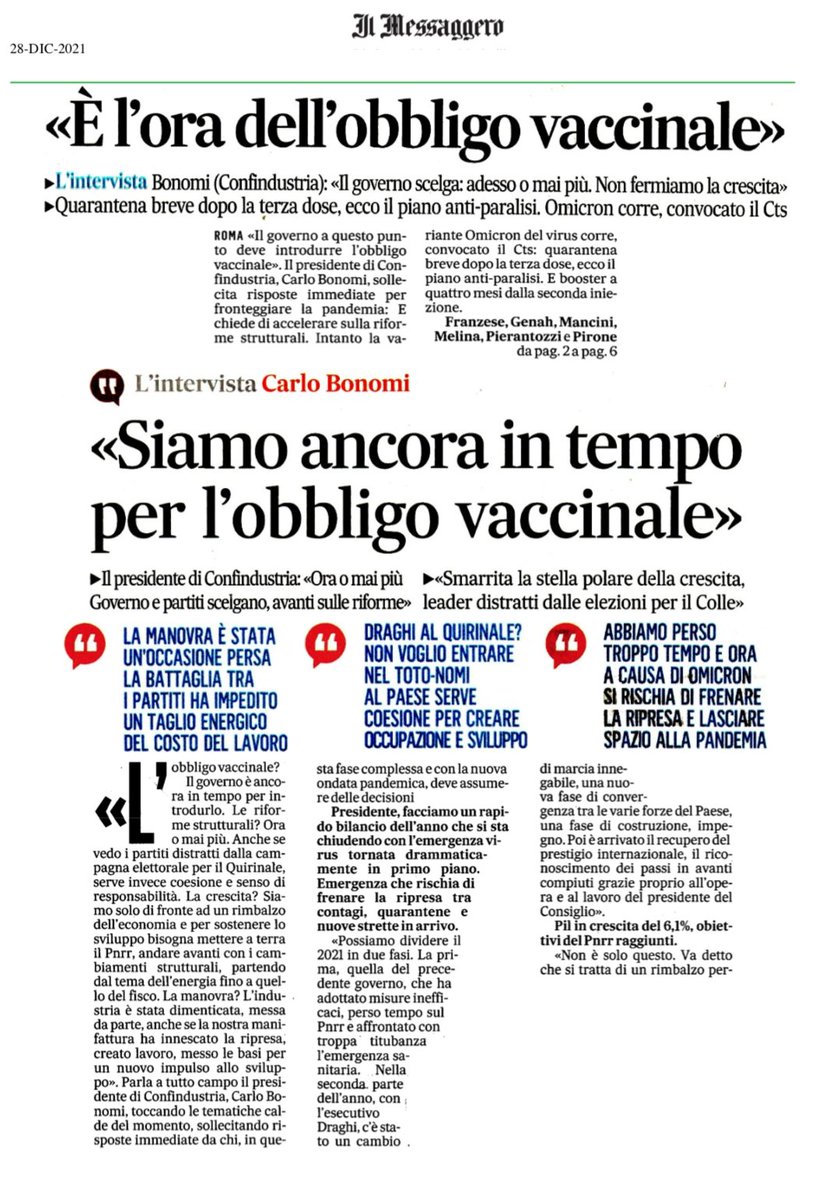 CarloBonomi_'s tweet photo. #28dicembre mia intervista @ilmessaggeroit

Le riforme strutturali per il Paese: ora o mai più, dall’energia al fisco. Mettere subito a terra #PNRR, dare max priorità alla #crescita, sostenere la ns manifattura. Ora è il momento di costruire l’🇮🇹 del #futuro #SceglierediCambiare https://t.co/9w8EDMMRLV
