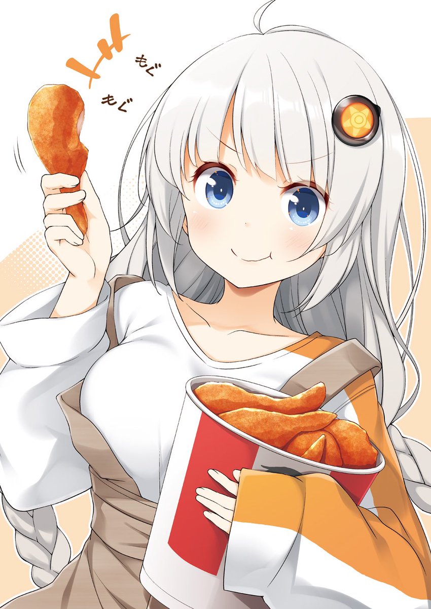 kizuna akari 1girl holding food food solo blue eyes holding long hair  illustration images