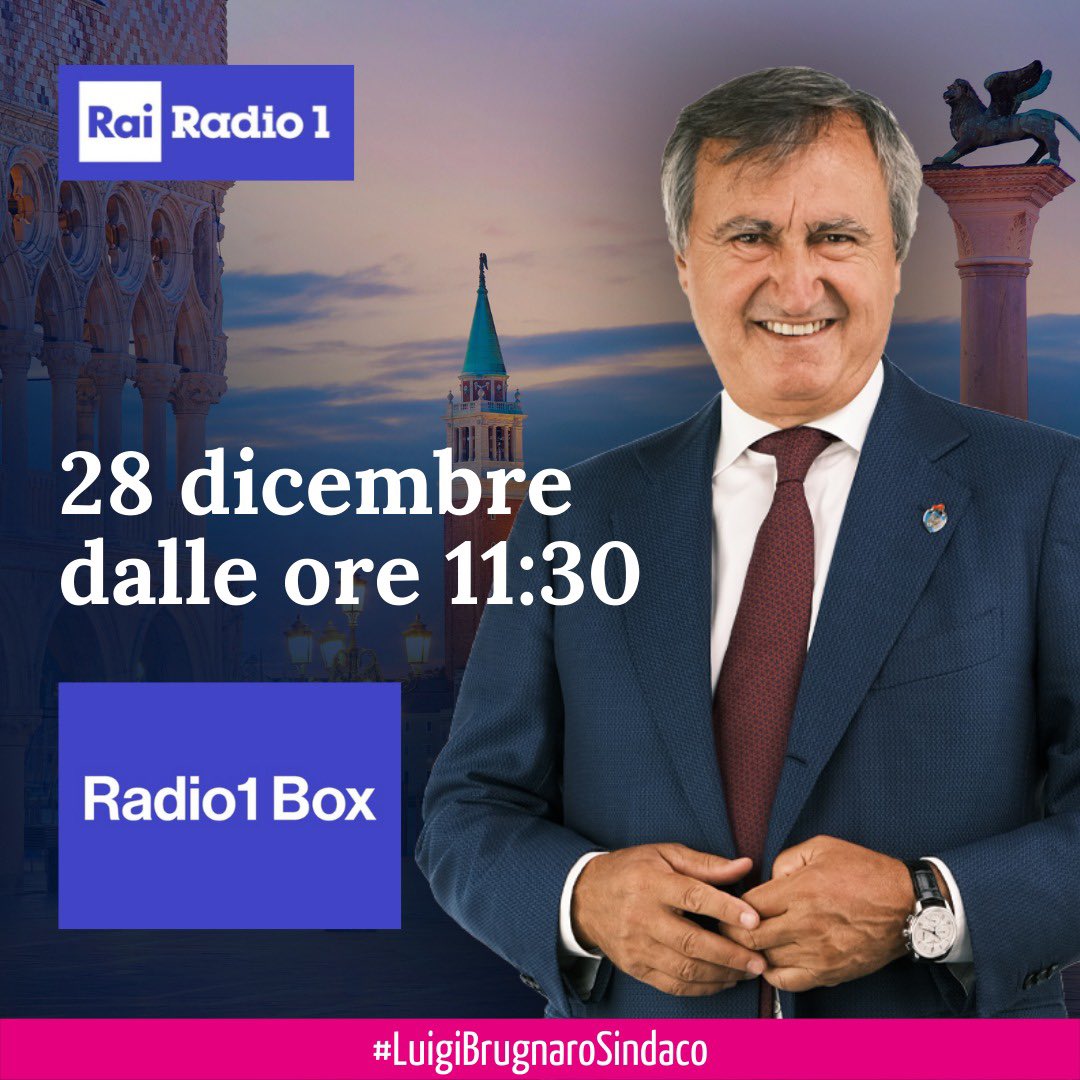 LuigiBrugnaro's tweet photo. 📻 Tra poco, alle 11.30, interverrò a #Radio1Box per parlare di #Venezia, delle regole per il #Covid, dell’anno che si sta concludendo e dei progetti per il prossimo. 

@comunevenezia @CMVenezia @Radio1Rai https://t.co/OL17V9ZESy