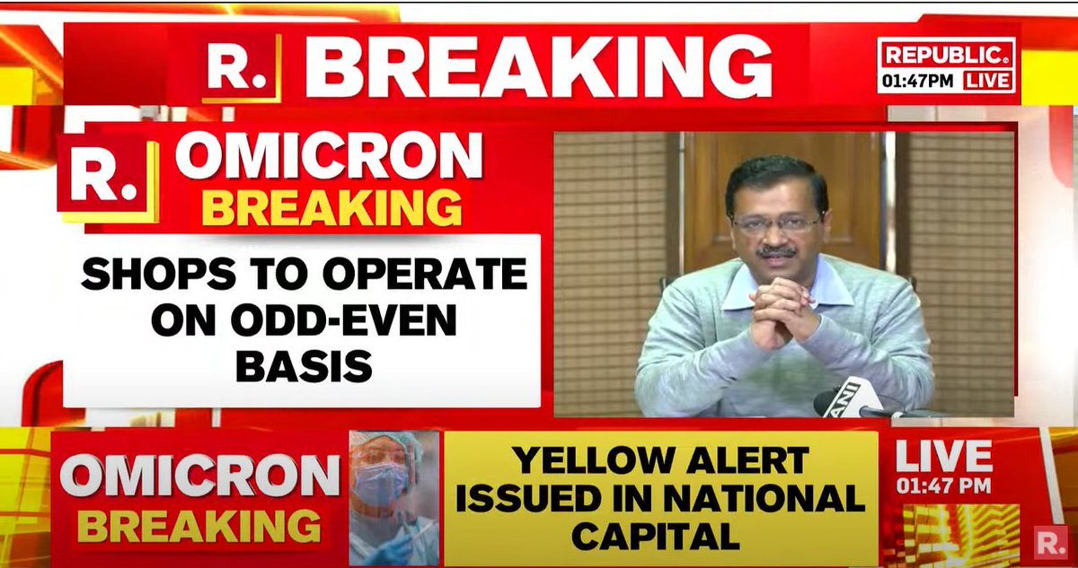 republic's tweet photo. #BREAKING | As Omicron cases continue to rise, Delhi Chief Minister Arvind Kejriwal announces fresh curbs to tackle COVID surge.

Tune in to watch #LIVE updates-

https://t.co/3AdouRdizw https://t.co/CXyUK2mm63