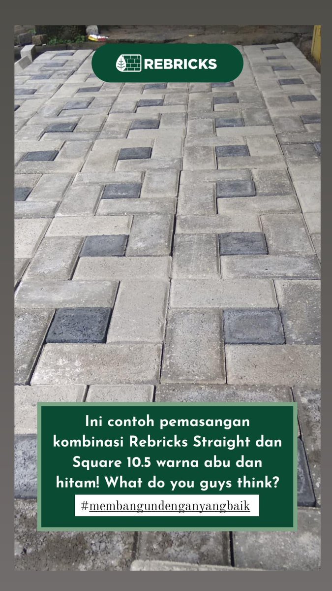 IdRebricks's tweet photo. Kombinasi Rebricks straight dan square warna abu dan hitam. 
#yukmembangundenganyangbaik
#membangundenganyangbaik
#wastetoproduct
#ecobricks
#ecopavers
#greenarchitecture
#paving
#rebricks
#demibumi https://t.co/8KHCejLPu4