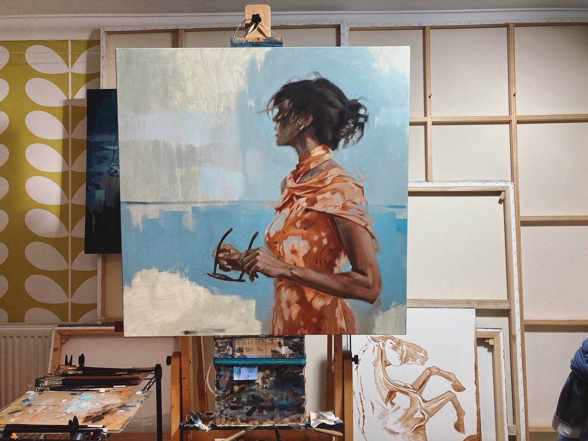 bucksfineart's tweet photo. Tuesday morning studio sessions with Frank Pretorius. #studiolife #lady #ontheeasal #originalartwork #wip #baselayers #tuesdaystudio https://t.co/lQwGz9KiCl