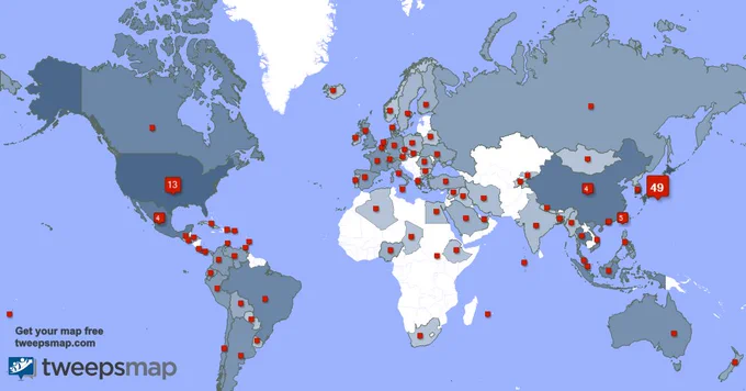 My followers live in Japan (49%), USA(13%)... Get your map: https://t.co/dYYACe3SB8 